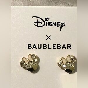 Disney + Baublebar gold plated pave‎ rhinestone minnie mouse ears earrings new